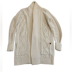 Canadiana Cream Cable Knit Shawl Collar Cardigan Sweater